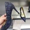 JC Jimmynessity Choo Quality Chooo Heel HOUD SCHOENEN FLATTE Designer High Sandals Elegante dames marineblauw Diamond Heels Classic ondiepe strass 8cm Zhxy