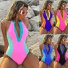 Swimwear Women 2024 One-Piece Femmes de maillot de bain Couleur Blocage Zip Belly Multime de bain Multi-couleur Costume de natation