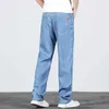 Heren jeans zomer dunne lyocell heren jeans ijs zijde draperen los zakelijk recht elastische casual jeans modebroek 42 44 46 j240507