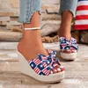 Slippers Heels For Girls Large Sized Beach Bow Fashion Slope Heel Sandals Women In Stock Lady Chaussures Femme