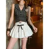 Skirts Millennial Tie Pleated Skirt With Shorts Women Korean Preppy Style Bow Patchwork White Cute Mini 2024 Summer Gyaru