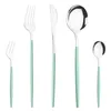 Set di stoviglie Spegnere con argento menta verde 5pcs/set di posate per coltello da coltello forcella cucchiaio da tè da tè posate set di posate in acciaio inossidabile