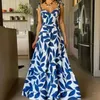 Casual jurken Designer Dress 2024 Zomer Nieuwe dames V-Neck Sling Mouwloze bedrukte hoge taille lange jurk plus size jurken