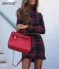 Zimowa sukienka z długim rękawem Kobiety Tweed Red Cacking Sukienka swobodna mini -sukienka Koreańska bodycon vestidos lady szatę noel femme y205932512