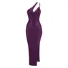 Vestidos casuais cor roxa mulher sexy um ombro lantejouling lantejous bodycon high split vestido boate festa celebrar moda