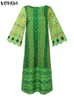 Vonda Kadın Bohemian Maxi Elbise 2024 Vintage Fare Sleeve Party Uzun Zarif Akşam Sundress Sıradan Vestidos Femme Robe 240426