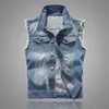 Herren denim Vest Ripped Jean Plus Size 6xl Denim Vest Jacket Coats Waistcoat Men ärmlös jacka Male Tankmens Jacket 240507