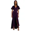 Feestjurken jonge dames zomer verkopen korte mouw v-hals mode temperament elegante solide kleur niche design split jurk