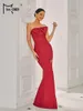 Casual Dresses Missord 2024 Strapless Bourgogne Bow Split Ball Wedding Birthday Party Church Dress