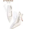 Nieuwheid Stiletto-Heeled Shoes Designer Bowtie Cone Slipper Fashion White Lace Floral Sandal Women Dating Sandals Hoge kwaliteit Soft Comfortabele Summer Slippers