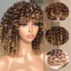 Perruques courtes courtes afro perruques bouclées coquineuses avec une frange pour femmes noires Synthétique Synthétique Ombre Cosplay Cosplay Natural Highlight Blonde Wig