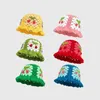 Strawberry knitted Y2k Crochet Hollow Flower Bucket Hat Women Cotton Handmade Girl Autumn Sweet Cute Basin Hat Wholesale 240430