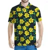 Polos de polos masculinos colorido narcodil 3d impressão de pólo floral masculino de verão casual de mangas curtas plantas de camiseta de tamanho grande