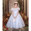 2024 Bling Girl Sukienki Śliczne cekinowe suknie konkursowe na Boże Narodzenie Tutu dziewczyny kwiat elegancki puszysty rękaw