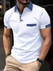 Herren Polos Sommer Herren farbenfrohe Pocket Polo Shirt Sport Casual Slim Office Shopping Top Q240508