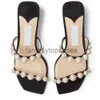 JC Jimmynesty Choo amara moda Summer Sandals Pumps Popular London Italy Luksusowe Perły Perły podwójne kostki Calfskin ozdobioną modne slingback San C4j6