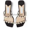 Jc jimmynessity choo marques amara mules sandals chaussures nude noire d'été ouvert carré perle glissade à lanière de pantoufles