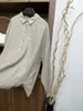 Blouses des femmes 2024 Top de gamme de printemps Femme Flax Vintage Solid Polo Collar Clouse Elegant Lady Long Sleeve Pullover Tops Loose Tops
