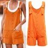 Kvinnors jumpsuits Rompers Summer Women Casual Slest Rompers Jumpsuit Button Pocket Suspenders Short Pants Cotton Linen Solid Color Overalls Clothing D240507