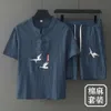 Baumwoll- und Leinen im chinesischen Stil für Männer in großer Größe 2024, atmungsaktives und hautfreundlicher Casual Tang-Anzug, Zen-inspirierter Stickerei und cooles zweiteiliges Set