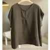 Women's T Shirts Johnature Women Summer Linen T-Shirts Solid Color Short Sleeve Tees 2024 O-Neck Casual Loose Button