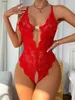 Sexy Pyjamas krottelfrei offener BH sexy Dessous Spitze transparenter Bodysuit für Frauen Deep V Hollow Erotik Unterwäsche Teddy Babydoll Kleid Outfit WX