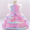 Mädchenkleider Baby Girls Blumenkleid Regenbogen Meerjungfrau Erst Geburtstag Prinzessin Party Hochzeit Kinderkleid Kleid Girl Baptist Braut Abend Dressl2405