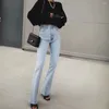 Frauen Jeans Herbst Frau hohe Taille Hosen Vintage Cyber ​​Y2K Flare Black Denim koreanische Glocke untere Blaue Hosen Süß