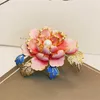 Broches Fine de lujo esmaltado rosa azul peonía para mujeres elegante dama flor de collar de perlas de perlas