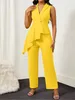 Jumpsuits voor dames rompers chique slotes revers jumpsuit met speelse ruches trim - Vibrant w voor lente zomer elegantie d240507