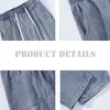 Męskie dżinsy Spring New Man Elastyczny talia ładunek w lupgy dżinsy wysokie strt spodnie proste Y2K Multi-Pieszerzy Modne spodni Y240507