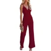 Women's Jumpsuits Rompers Solid Lace Jumpsuits Women Sleless Romper High Waist V-Neck Wide Leg Playsuits and Jumpsuit Women bodysuit Combinaison femme d240507