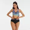 Swimswear pour femmes de style ethnique Summer High Taont 2024 / Stripe / Tie-Dye Two-Shet Bathing Trots de bain Fashion Push Up Beachwear