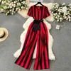 Jumpsuits femeninos Rompers Mujeres gentiles Stripe V Cuello sin cuello 2024 Lace arriba Bow High Street Street Style Summer Long Senior Rompers D240507