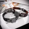 Bangle New Trendy American Route 66 Druckmuster Armband Herren Armband Metall mehrschichtiger Lederarmband Accessoires Party Schmuck J240508