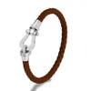 Chaîne Classic Brand Horseshoe Classic Genuine Leather Corde Bracelet For Mens Bracelet en acier inoxydable Bijoux créatif fait à la main J240508