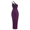 Vestidos casuais cor roxa mulher sexy um ombro lantejouling lantejous bodycon high split vestido boate festa celebrar moda