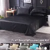 Satin Bedlaheet Madrass Cover Faux Silk Flat Sheet Pudow Case Set Bedstred Bedding Full Queen King Size For Bedroom Home Decor 240426