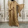 Roupas étnicas Eid Mubarak djellaba femme lonte correspondente ao conjunto de mulheres de cetim muçulmano aberto abaya kimono kaftan islam jalabiya ramadan manto