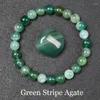 Stand Natural Green Stripes Agates Beads Bracelet Femmes Hommes Polonais Polonais Round Générerie de pierre Bijoux de guérison