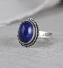 Clusterringen FNJ 925 Silver Lapis Lazuli Real Original S925 Solid Prue Ring For Women Sieraden Vintage Oval Flower8702629