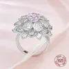 Cluster Rings Clear Zircon Petal Flower Design 7x9mm Oval Shape Pink High Carbon Diamond 925 Sterling Silver Finger Ring
