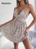 Partykleider Magdalyn Women Blumendruck Blumendruck Sundress zerrüstet eine Linie Bohemian Beach Vestidos Urlaub koreanische Sommer Chiffon Spaghetti -Gurt