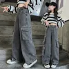 Teenager Girls Wide Leg Cargo Jeans Herbst Fashion Kids Casual Denim Pants School Kleine Baggy Hosen 15y 240507