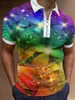 Polos masculinos gradiente de arco -íris camisa pólo xadrez 3D verão q240508