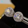 Stud VinRegem Hip Hop Rock 925 Sterling Silver VVS Ronde Cut D kleur Real Moissanite Diamonds Studs oorbellen fijne sieraden met GRA 247Q