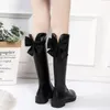 Botas calzado plano damas largos zapatos de eje de la rodilla de invierno para mujeres negras elegantes con tacones bajos impermeables en venta pu 39