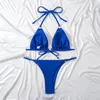 Swimwear femminile 2024 Catena estiva Legata Blue Bikini Set per Women Holiday Swim Beach Wear Alter allacciata in bikini Triangle Bikini