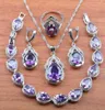 Wedding Jewellry Natural Purple CrystalSilver Color Jewelry Set Women Earrings Necklace Pendant Rings Bracelet JS0306 H10221023894