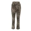 Calça feminina leopard leopard lápis calças mulheres elegantes cintura baixa flare primavera botão de verão embrulhado